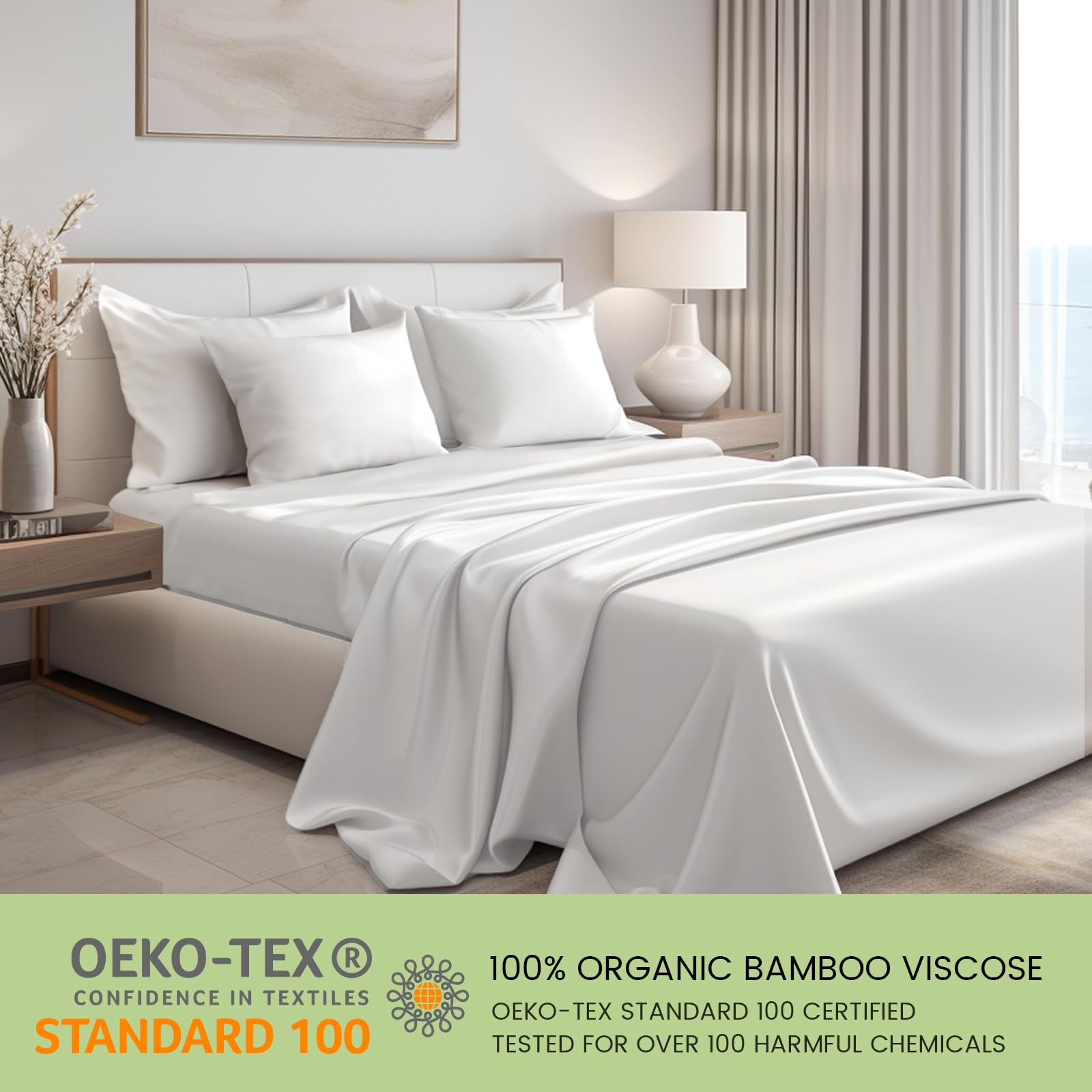Bamboo Sheets Queen Size Bed Sheets 4-Pcs Set - 100% Organic Bamboo Viscose 400