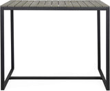 Frieda Outdoor Modern Industrial Acacia Wood Bar Table, Teak Finish + Black