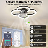 Flush Mount Ceiling Fan with Light and Remote - Dimmable LED, 6 Speeds