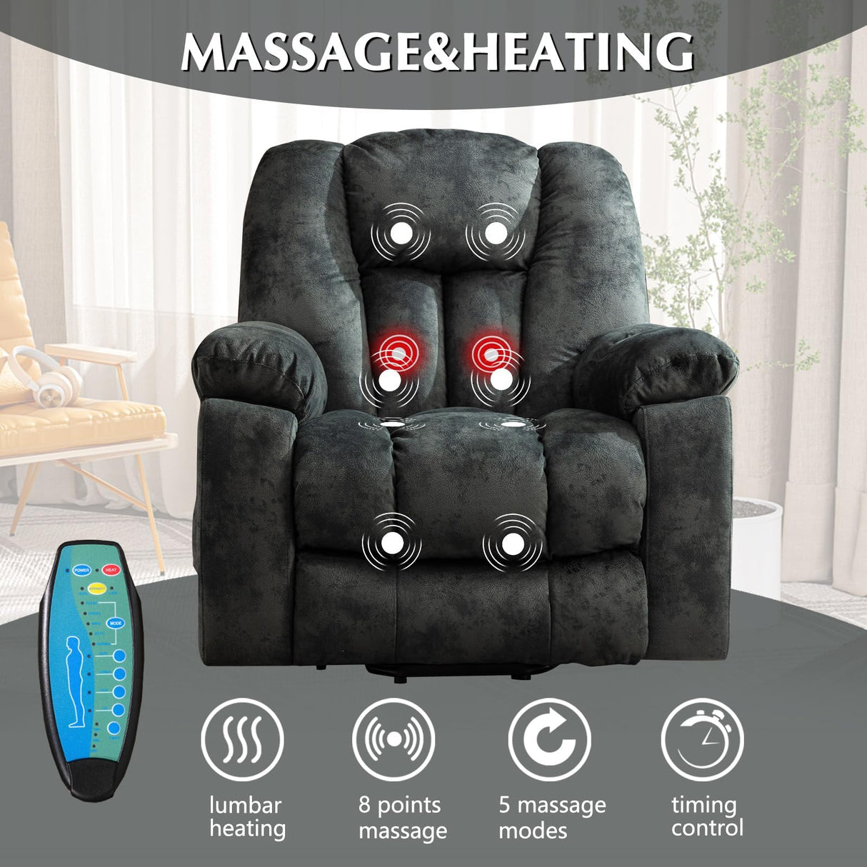 Large Power Lift Recliner Chair with Massage, Heat, and USB for Elderly