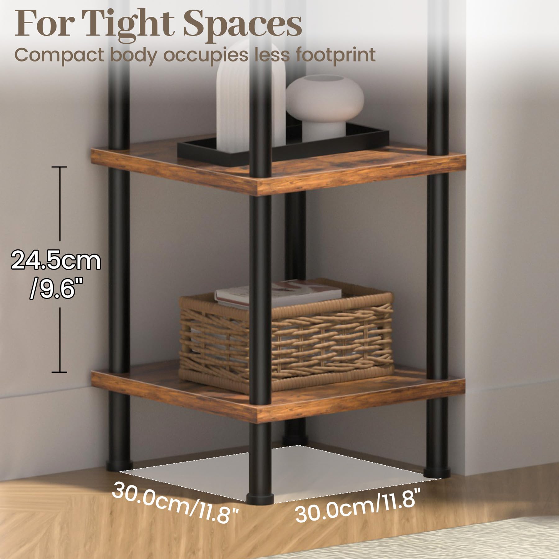 Homedawn Corner Shelf, Corner Bookcase, Industrial 6-Tier Square Shelf Stand Display Rack,Wall Corner Bookshelf,Tall Shelf Plant Stand for Small Spaces, Living Room, Home Office, Kitchen