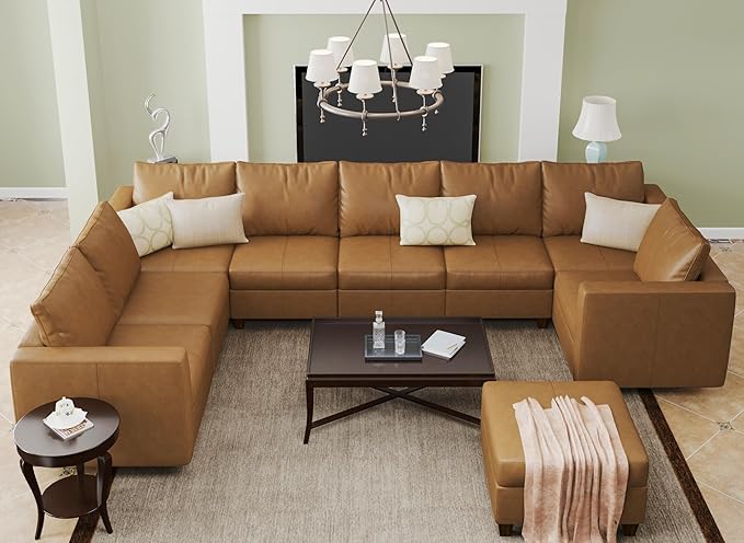 Large Modular Sectional Couch U Shaped Sofa with Storage, Faux Leather Modular Sofa 11 Seat Convertible