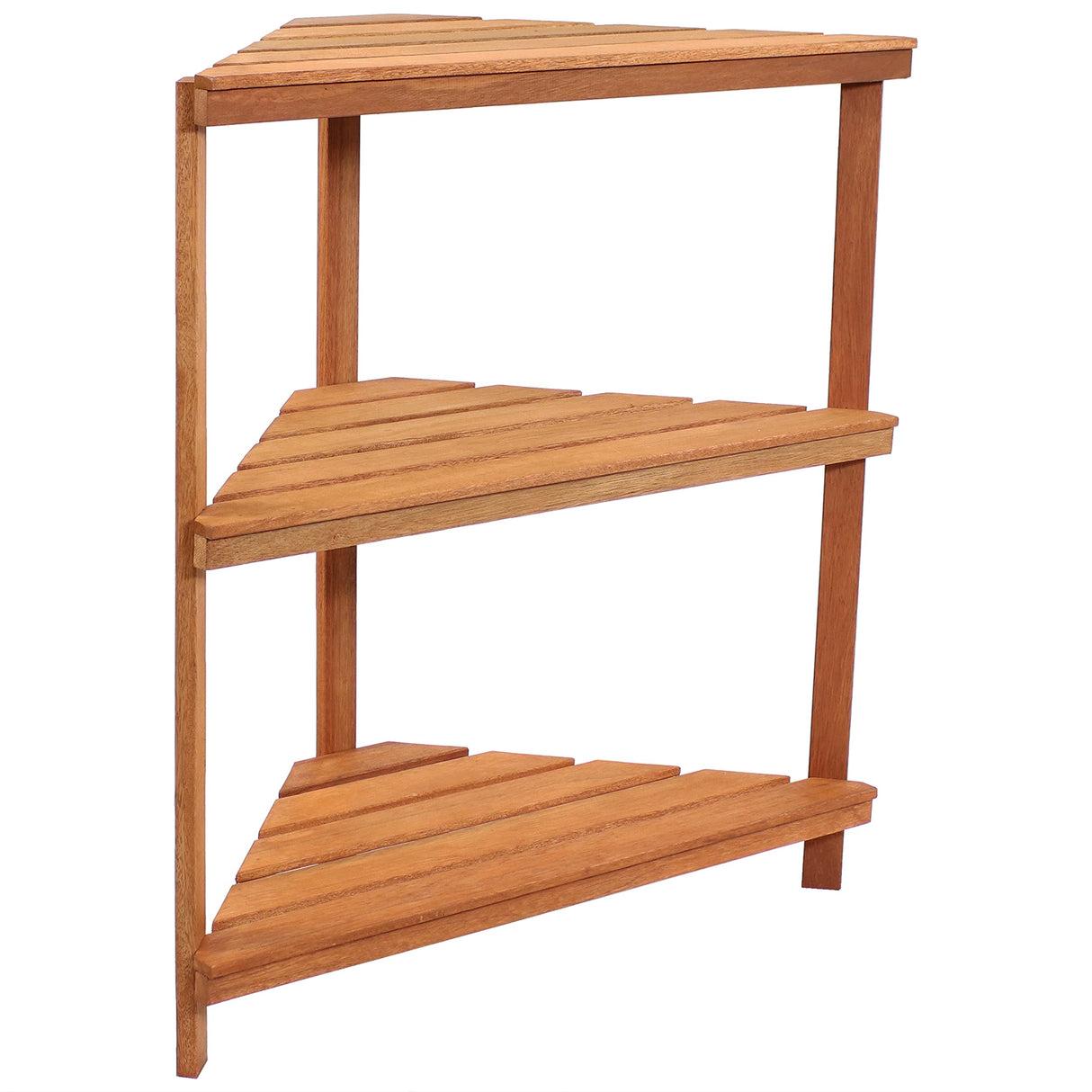 Meranti Wood 3-Tier Corner Plant Stand Shelves with Teak Oil Finish