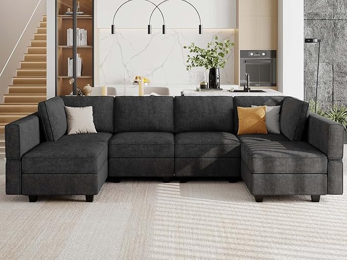 L Shaped Sofa with Storage Seat Fabric Modular Sectional Couch Reversible Chaise