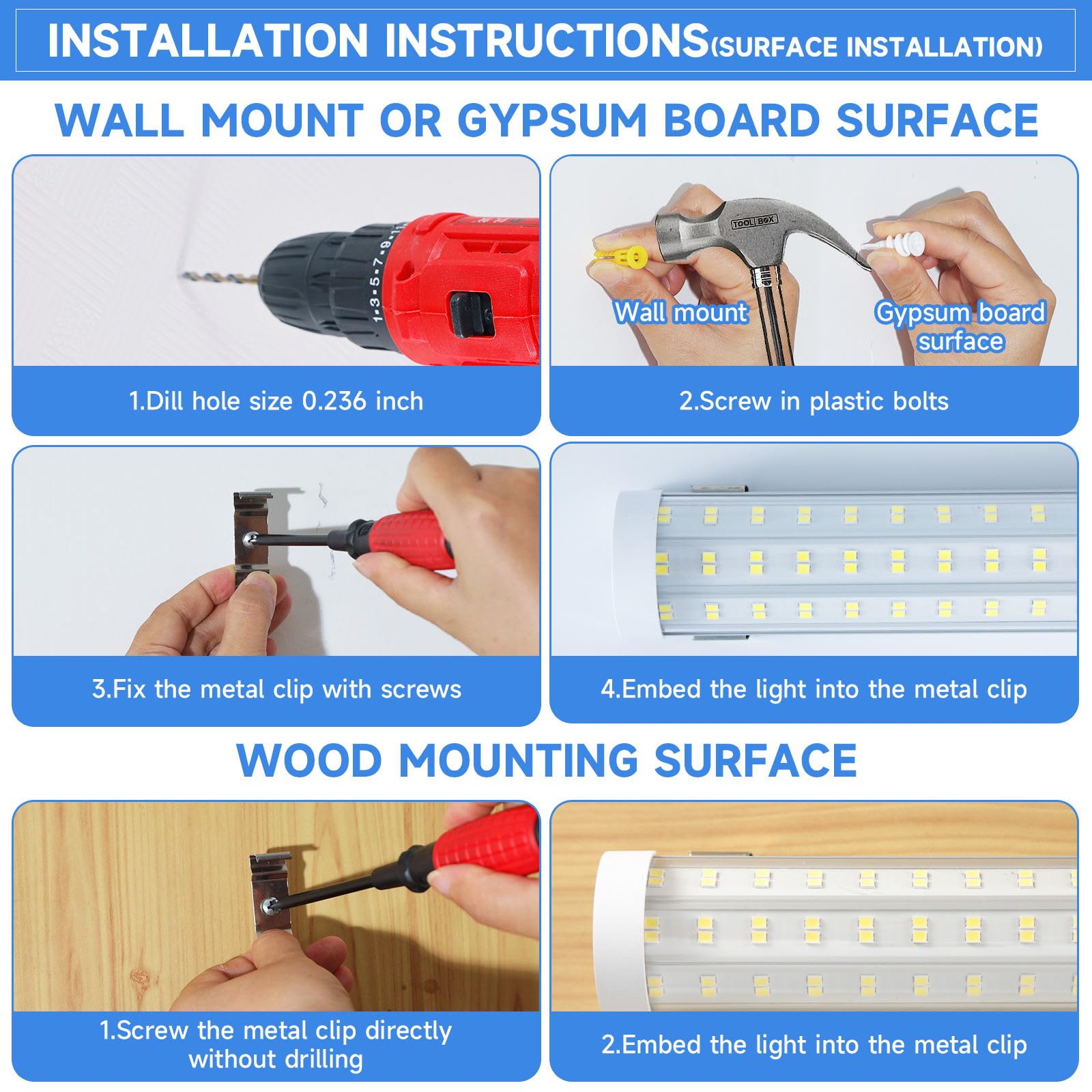 8FT U-Shape LED Ceiling Light - 125W 20000LM 6500K Bright White (6-Pack)