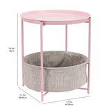 Round Storage End Table, Side Table with Cloth Basket, Dusty Pink