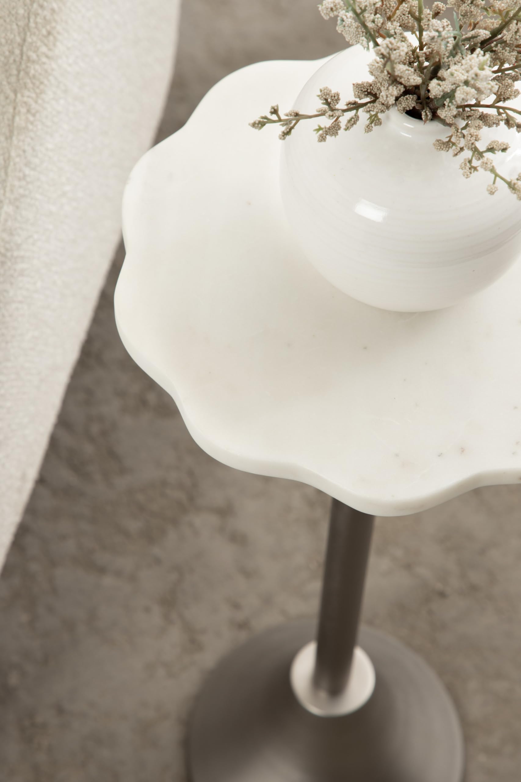 Sanzo Modern Pedestal Drink Table, 10 x 10 x 23, White Marble and Silver