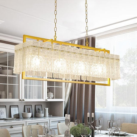 Modern Rectangular Crystal Chandelier, 4-Light Black Linear Farmhouse Lighting, 34”