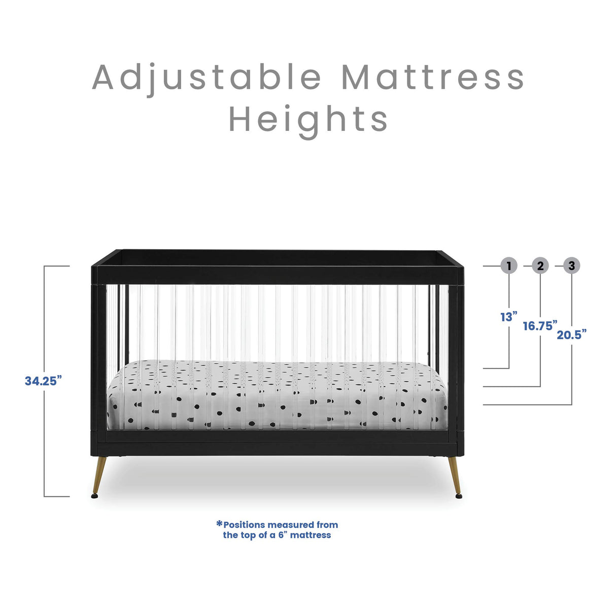 Sloane 4-in-1 Acrylic Convertible Crib - Includes Conversion Rails, Black w/Melted