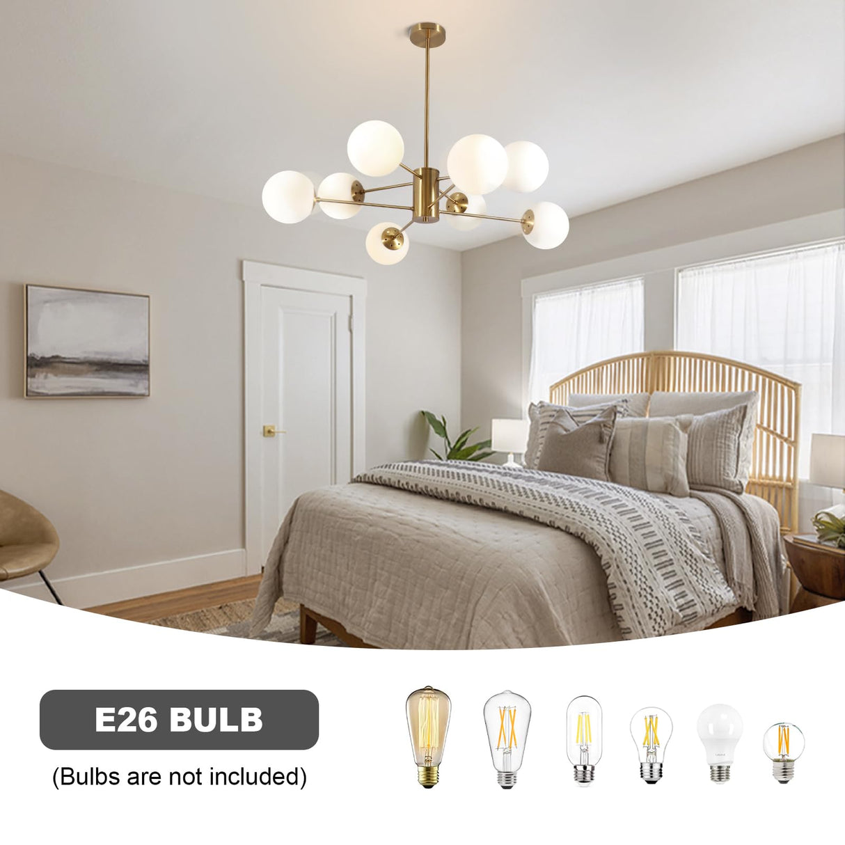 Chandelier Lighting,8-Light Mid Century Modern Chandelier Gold Chandelier for