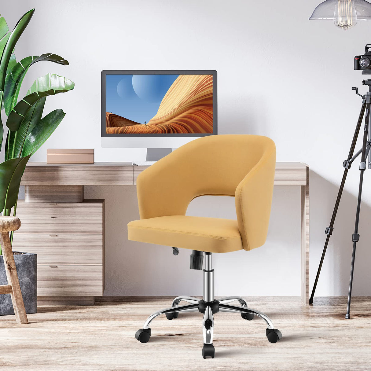 Height Adjustable Upholstered Office Chair with Hollow Back Design