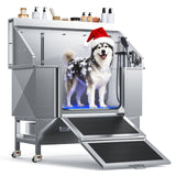 61" Professional Dog Washing Station - Stainless Steel with Ramp & Wheels