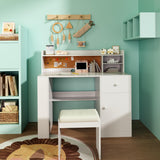 Kids Desk and Chair Set with Hutch, Wooden Student's Study Desk with Storage Cabinet and Drawer