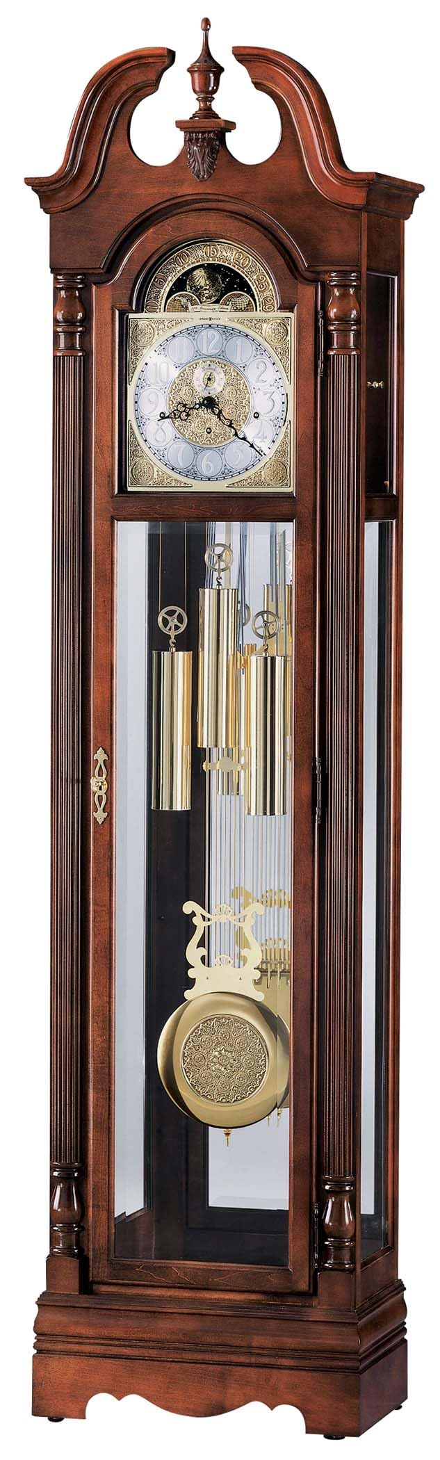 Ridgeway Ammon Grandfather Clock 549-625 – Glen Arbor Cherry Finish, Select Hardwoods & Veneers, Illuminated Cabinet, Brass-Finished Pendulum, Living Room Floor Clock