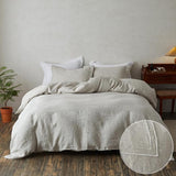 100% Washed Linen Duvet Cover with Embroidered,Queen Size(88"x 92")