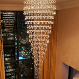 Modern Large Crystal Chandelier for High Ceilings, Raindrop Round Large Foyer