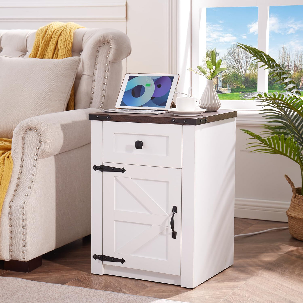 Set of 2, Nightstand with Charging Station