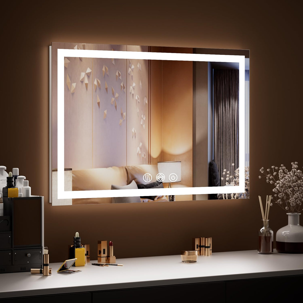 38x26 LED Bathroom Mirror with Lights, Anti-Fog, Front + Backlight, 3-Button Light Control