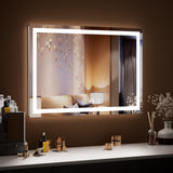 38x26 LED Bathroom Mirror with Lights, Anti-Fog, Front + Backlight, 3-Button Light Control