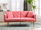 Velvet Futon Sofa Bed with 3 Adjustable Positions, Small Sleeper Sofa Loveseat with 2 Decorative Pillows