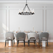 36 Inch Black Wagon Wheel Chandelier with Glass Shade