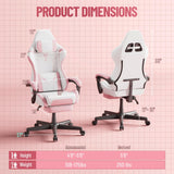 Ergonomic Gaming Chair with Massage Lumbar and Footrest - Pink & White