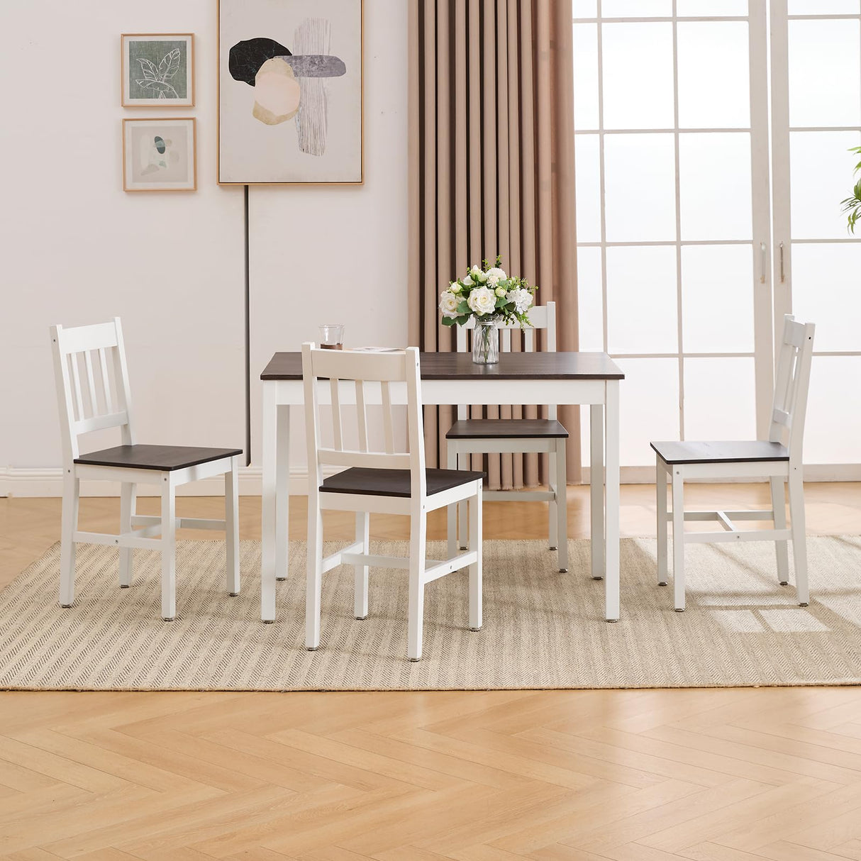 Table Set for 4, 5 - Piece Kitchen Table Set 42.5 Inch Rectangular Dining Table with Chairs