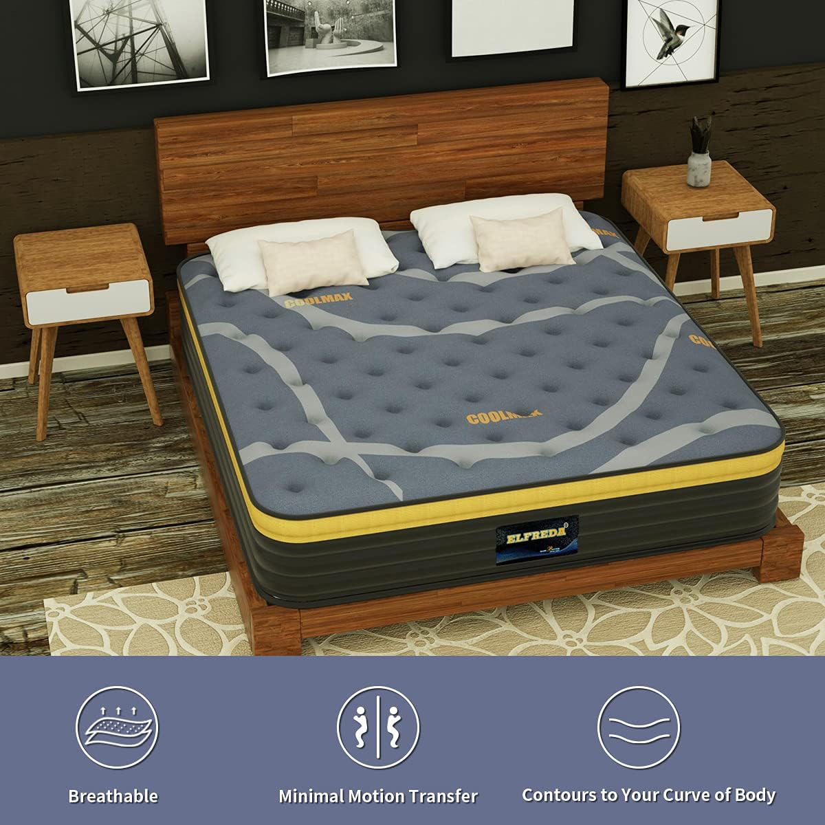 King Mattress, 12 inch Pillow Top Hybrid Mattress, Memory Foam and Pocket Spring Medium Firm Mattress,