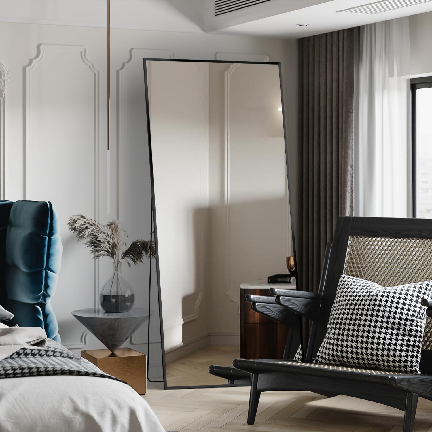 Full-Length Floor Mirror with Adjustable Bracket - Large Aluminum Alloy Standing Mirror