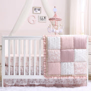The Peanutshell 4 Piece Baby Crib Bedding Set for Girls - Newborn, Infant & Toddler Nursery Bed Set Decor with Two Crib Sheets, Dust Ruffle Comforter - Grace