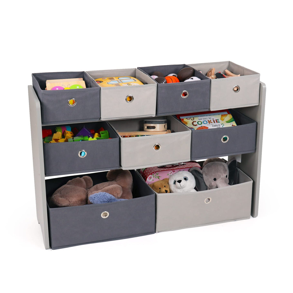 Toy Organizer with 9 Storage Fabric Bins, Grey