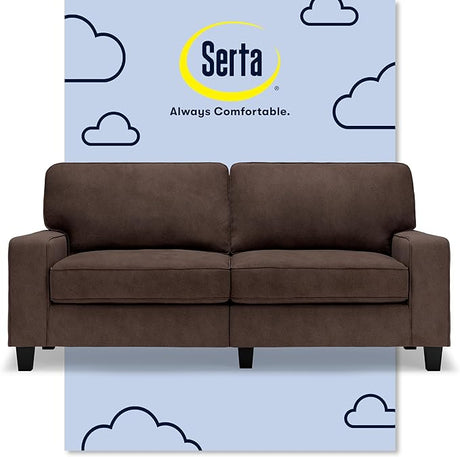 Serta Palisades 61" Track Arm Sofa, Easy Care Polyester, Soft Pillow Back, Pocket Coil Seat Cushions, Removable Covers, Loveseat or Couch for Small Spaces, Living Rooms or Bedrooms, Dark Brown