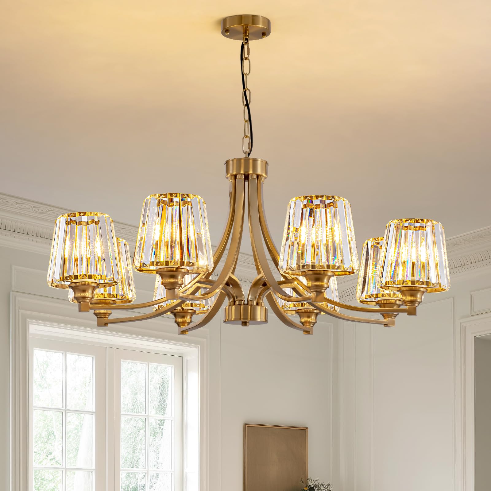 8-Lights Gold Chandelier Modern Crystal Ceiling Light Fixture Vintage Sputnik Hanging Light