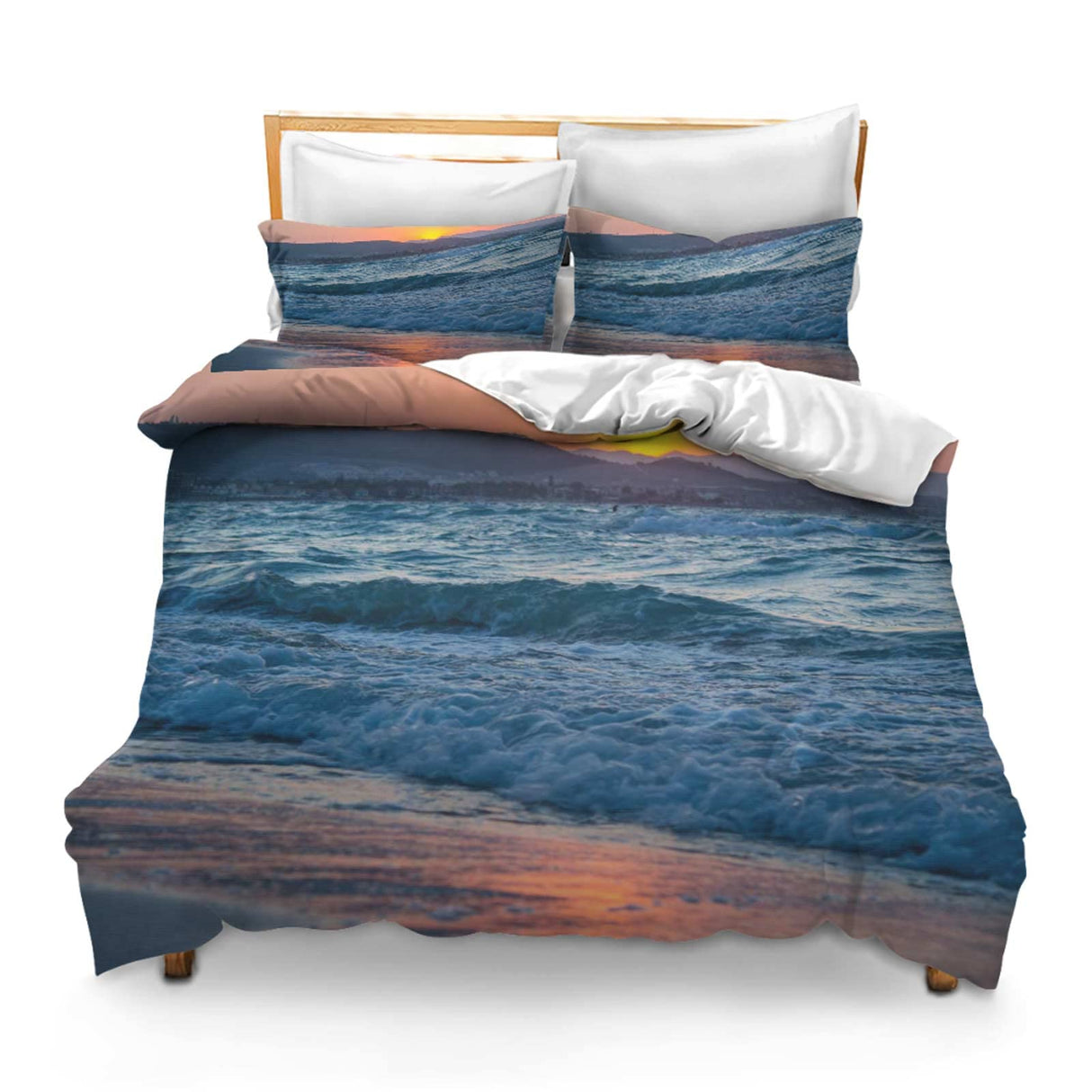Comforter Set Girls Comforter Sets Bedding Set 3pc King Sunset Beach Sea Ocean Summer Water Nature Lightweight Microfiber Bedding Cover Sets