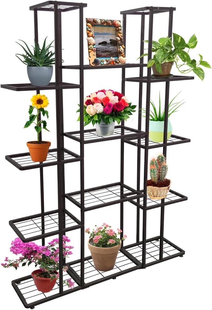 4 Tier 11 Potted Metal Large Plant Stand for Indoor Outdoor Flower Pot Display Planter Shelf