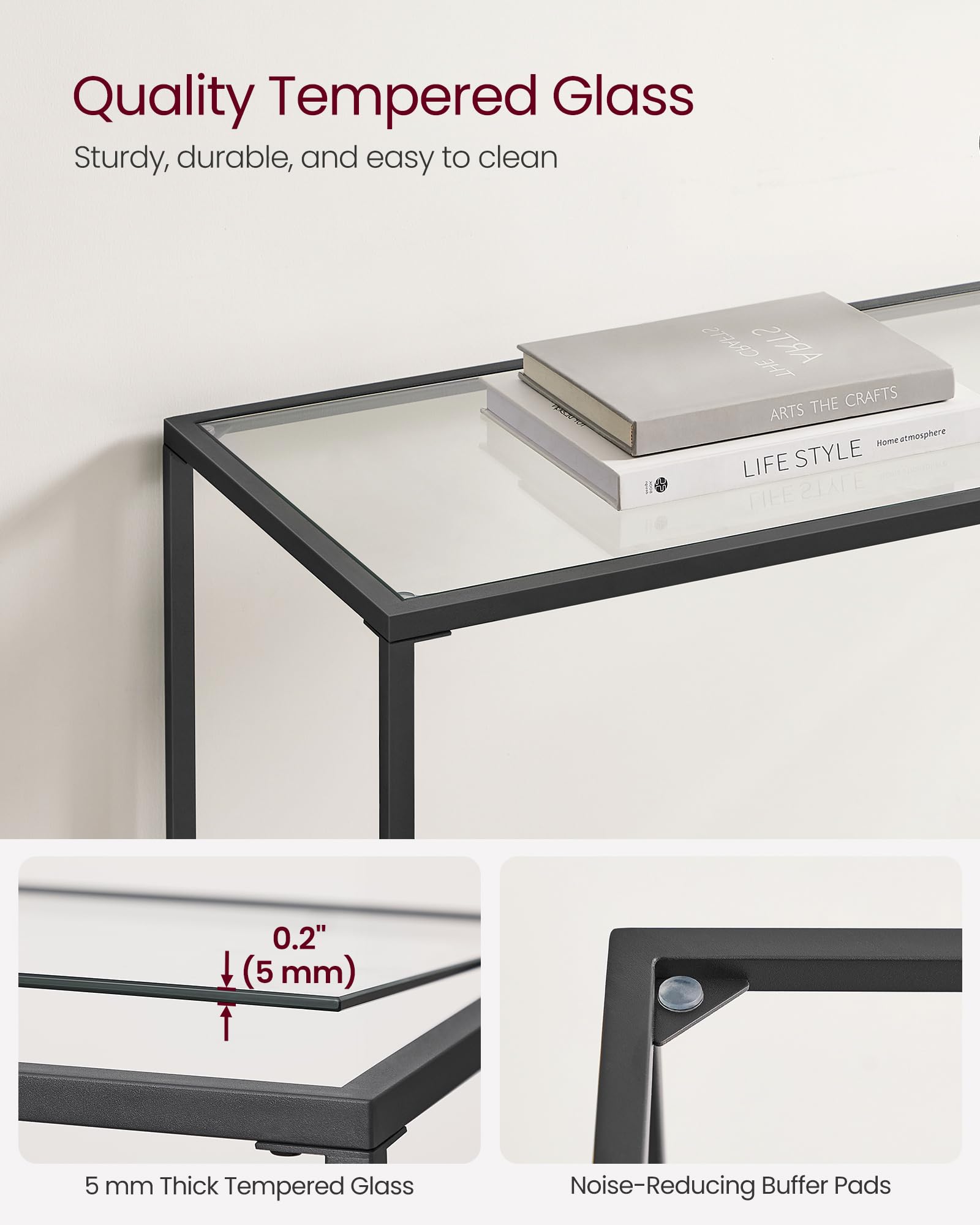 39.4 Inches Console Table, Tempered Glass Sofa Table, Modern Entryway Table, Metal Frame, Easy