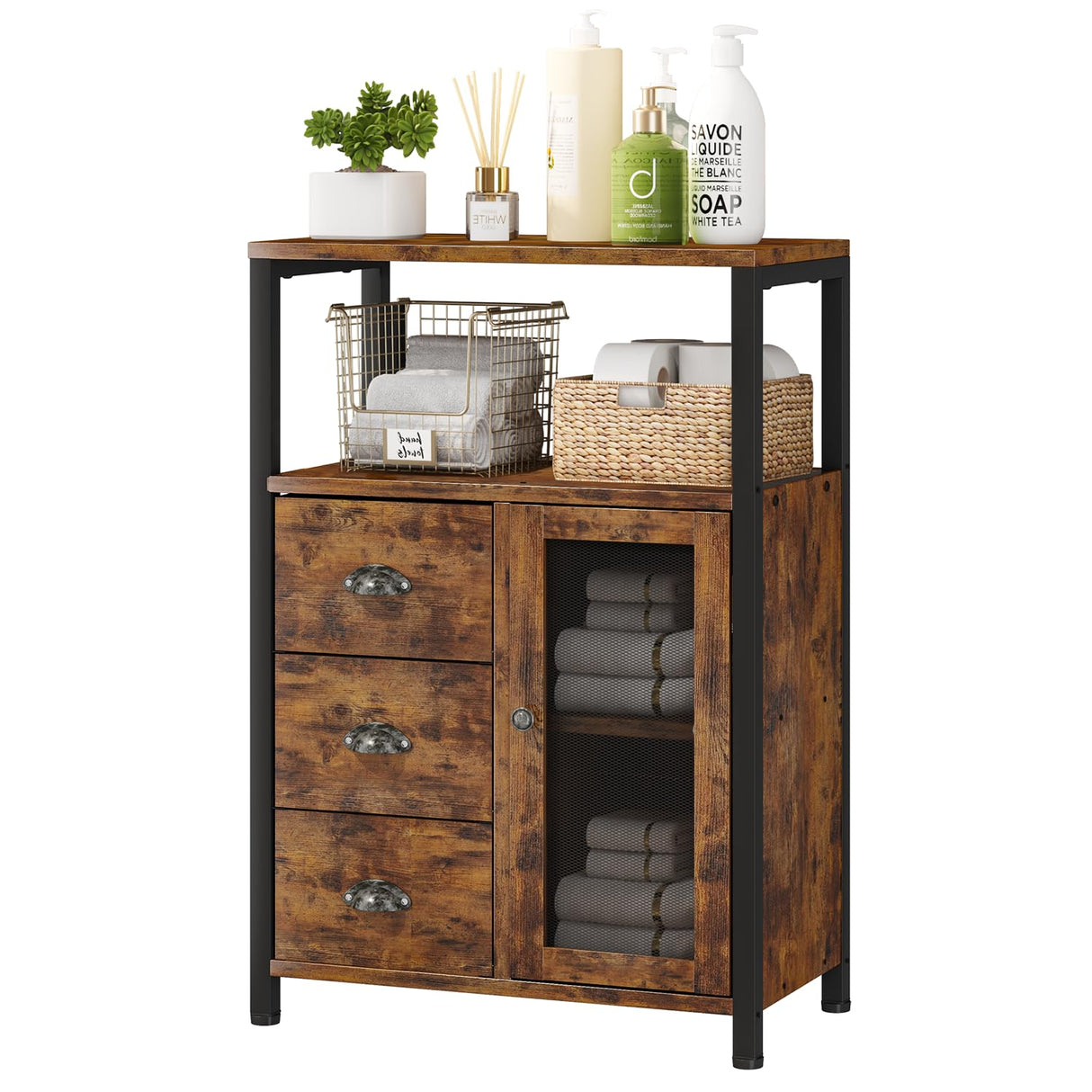 Storage Cabinet, Bathroom Storage Cabinet Organizer with 3 Removable Drawers and 1 Door,