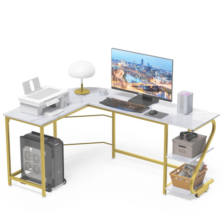 Reversible l Shaped Computer Desk with Storage Home Gaming Office Writing