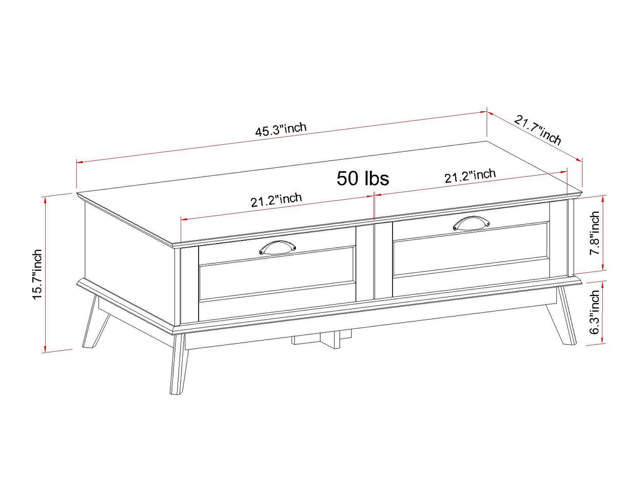 Newport Series Tall Center Coffee Table with Two Fully Extended Drawers | Sturdy and Stylish | Easy Assembly|