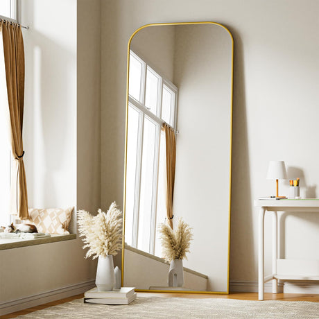 26x71 inch Gold Full Length Mirror, Rounded Top Corners Full Body Mirror with Stand,