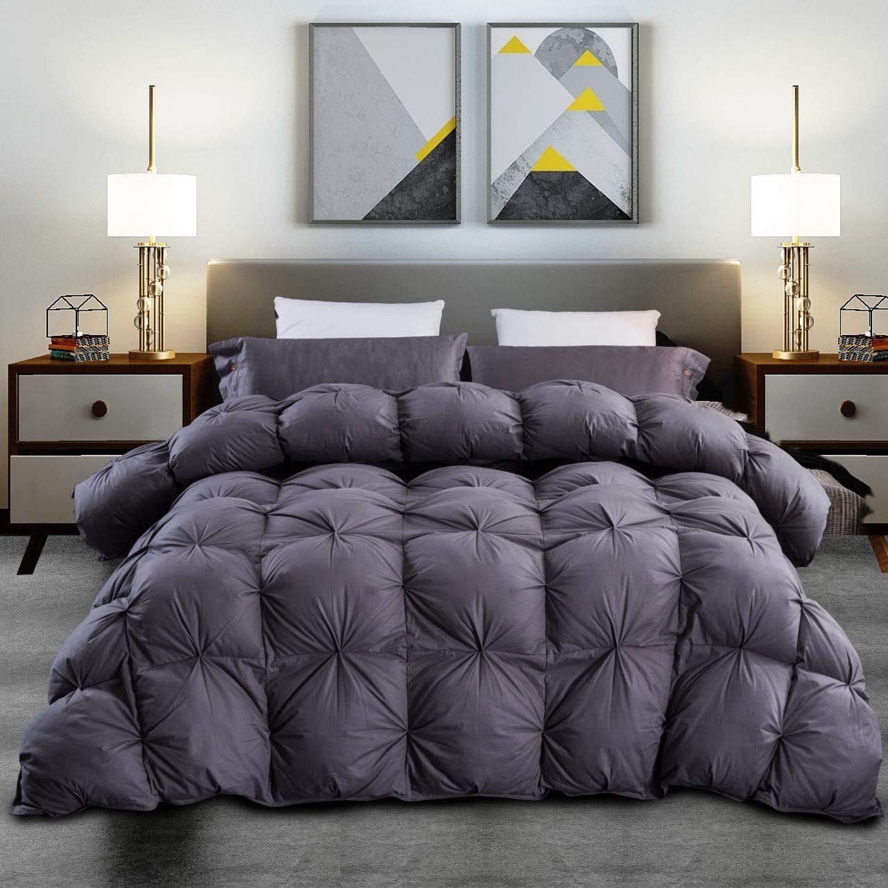 All-Season Luxurious Goose Down Comforter King Size Duvet Insert, Premium Pinch Pleat