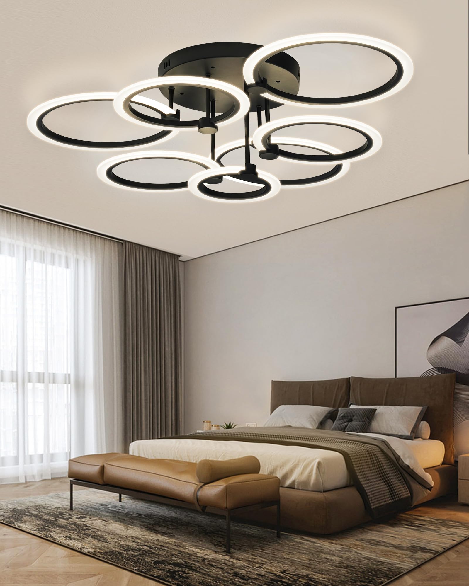 Modern LED Ceiling Light 7 Rings Dimmable Ceiling Light Fixtures