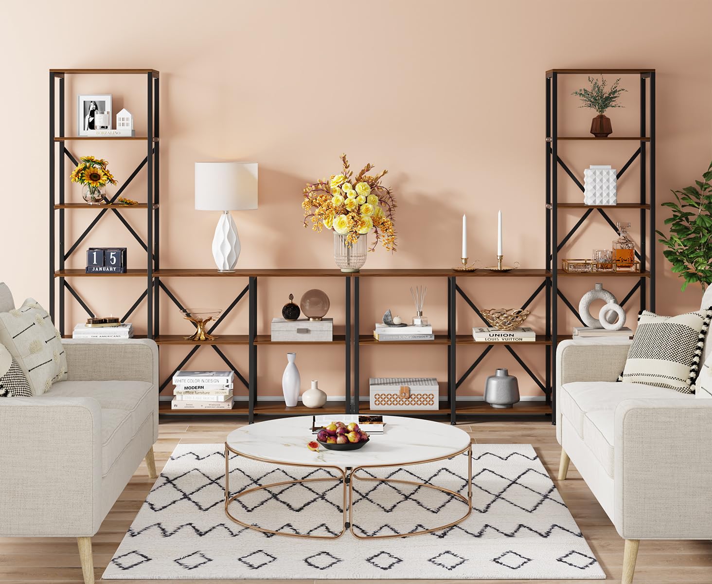 9 Shelves Bookshelves, Industrial Ladder Corner Etagere Bookcase, Rustic 6-Tier Display Open Shelf Storage Organizer for Living Room