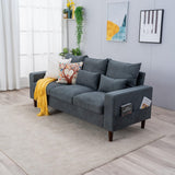 3 Seat Designer Sofa Couch Linen Fabric Wood Legs, Grey