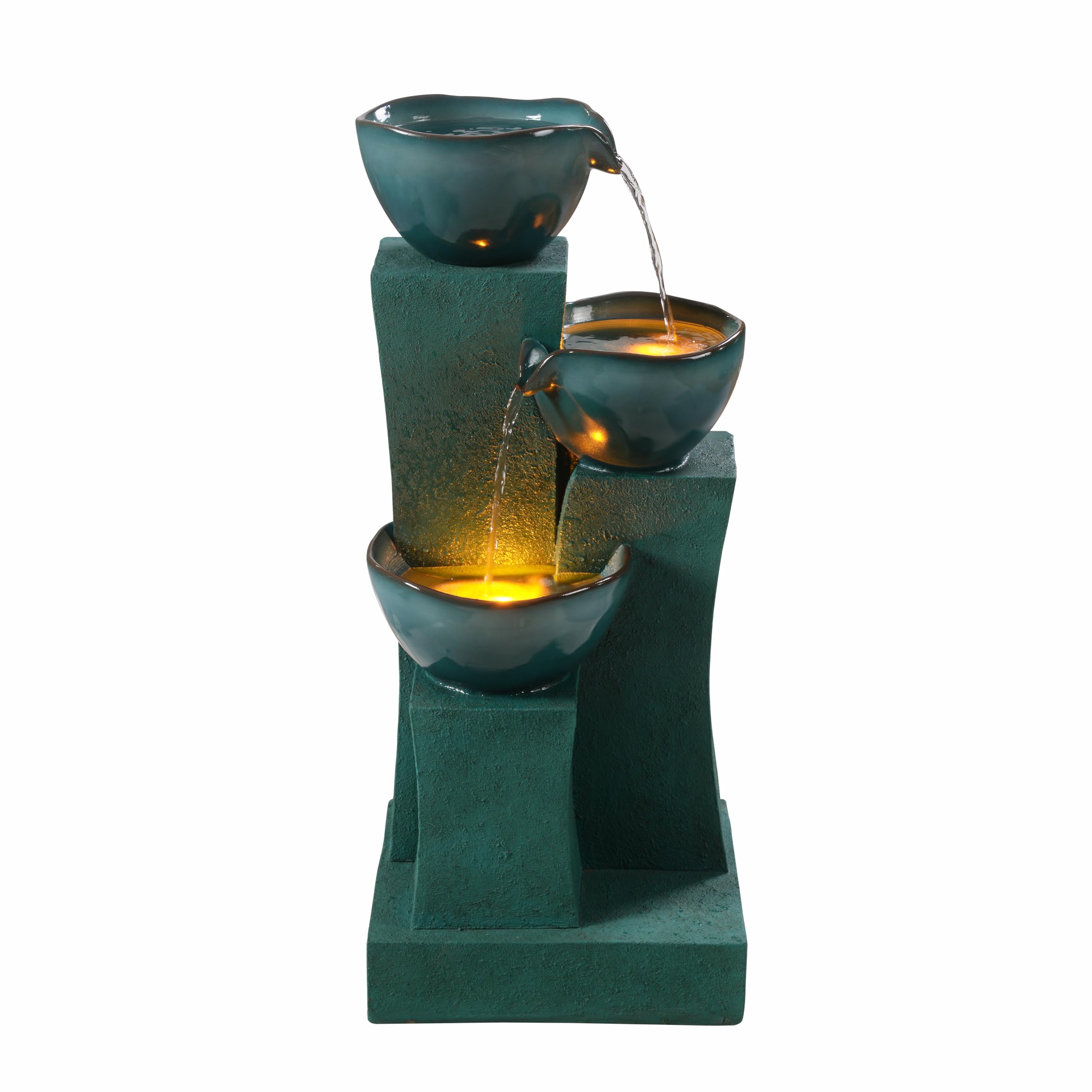 28.54 in. 3-Tier Cascading Outdoor Water Fountain with LED Lights for Gardens