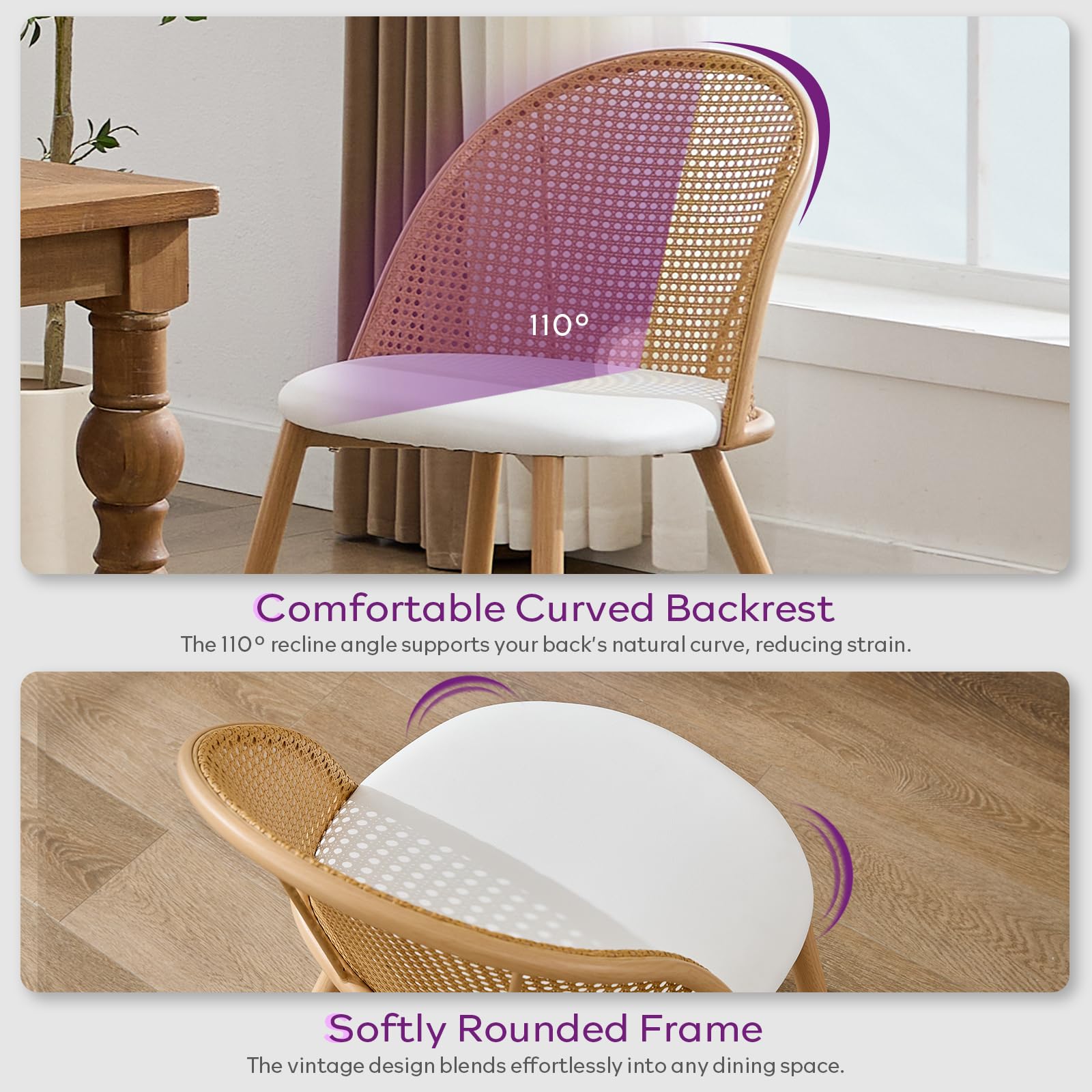 Rattan Dining Chairs Set of 4 with Faux Leather Cushion