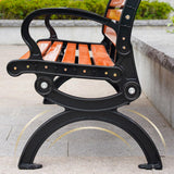 Outdoor Garden Patio Bench,Iron Metal Steel Frame Park Bench with Backrest and Armrest f