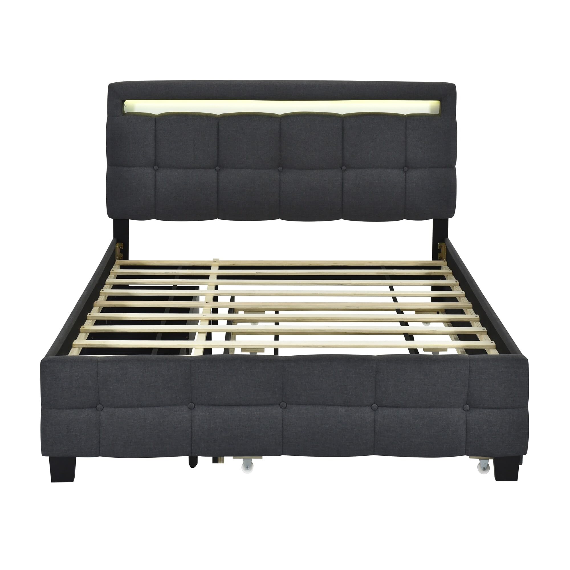 Upholstered Platform Bed with LED Frame Grey - Queen