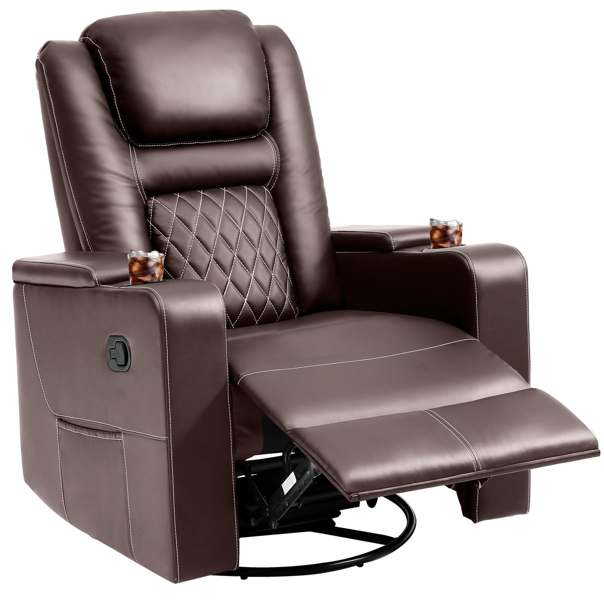 Swivel Rocking Recliner with Massage and Heat, Hidden Arm Storage