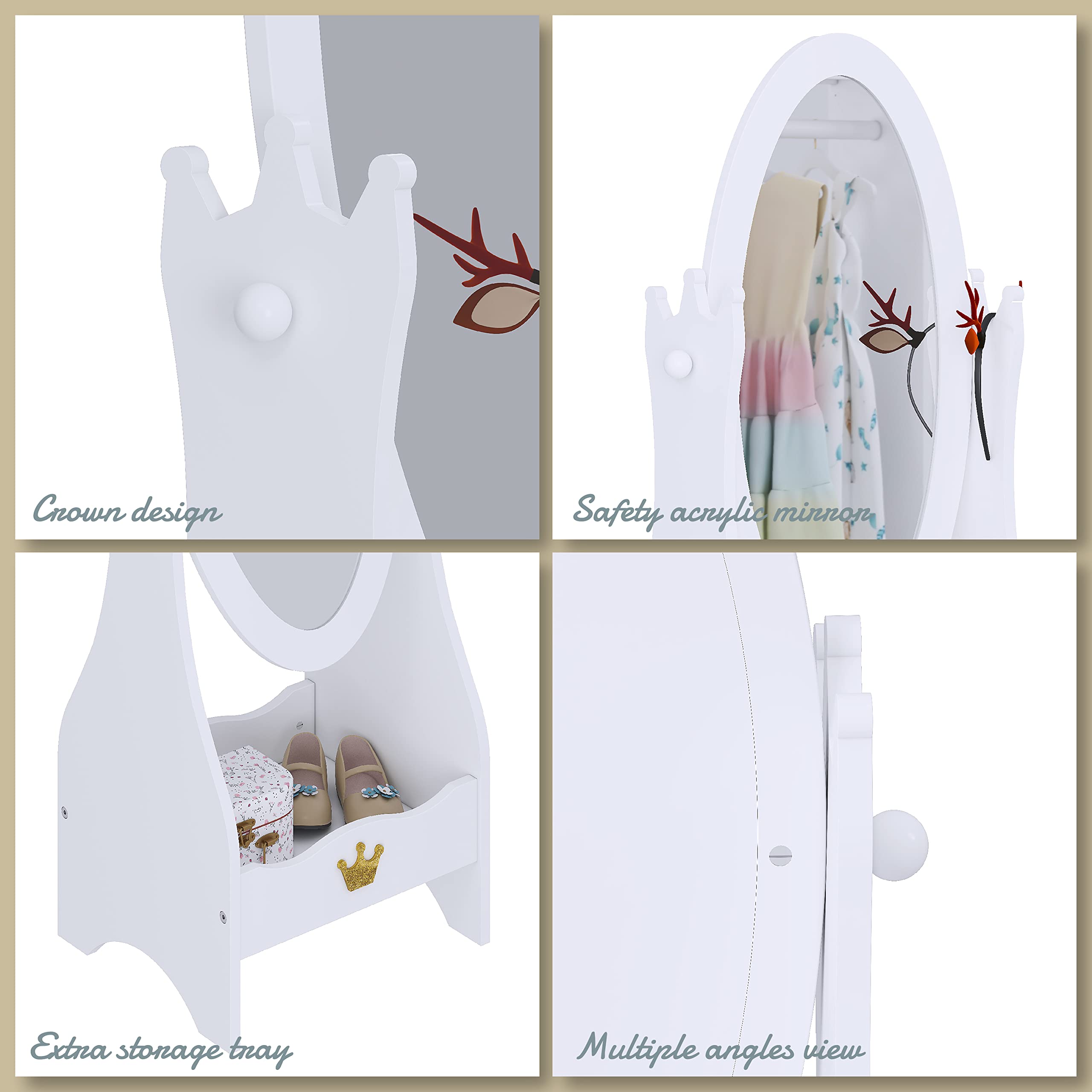Kids Full Length Mirror, Kids Free-Standing Dressing Mirror with Adjustable Viewed